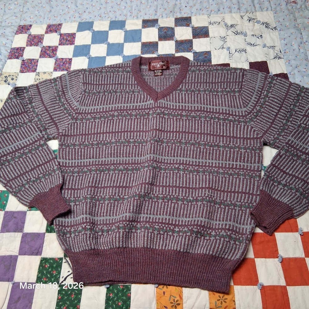 Vintage Eagle Point‎ Mens Sweater Size XL Purple Fair Isle Geo Striped